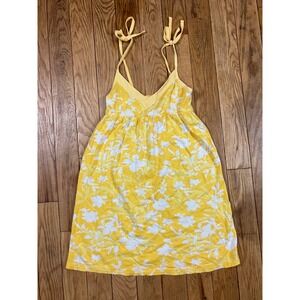 Vintage Girl Yellow Floral Smocked Sundress Tie Straps Midi Dress Size M